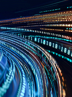Abstract flowing data streams with binary code light trails