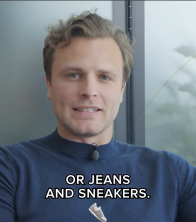 Person speaking in a video interview clip