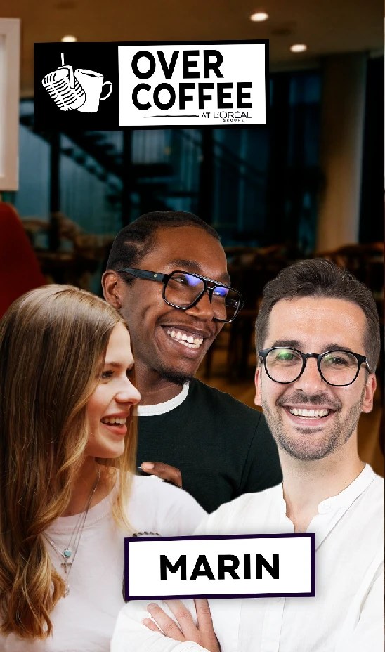 Affiche « Over Coffee » avec trois personnes et Marin